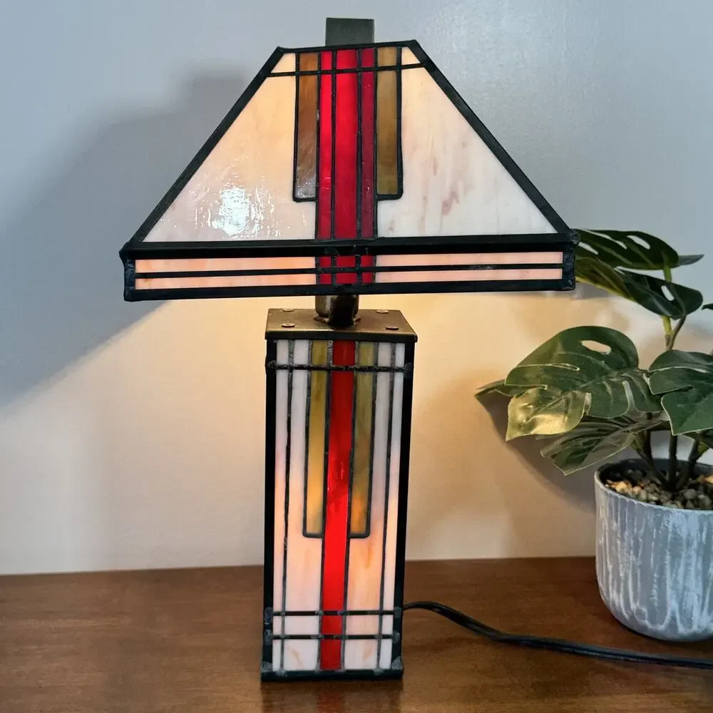 Mission Style Stained Glass Table Lamp Prairie Arts & Crafts Frank Lloyd Wright